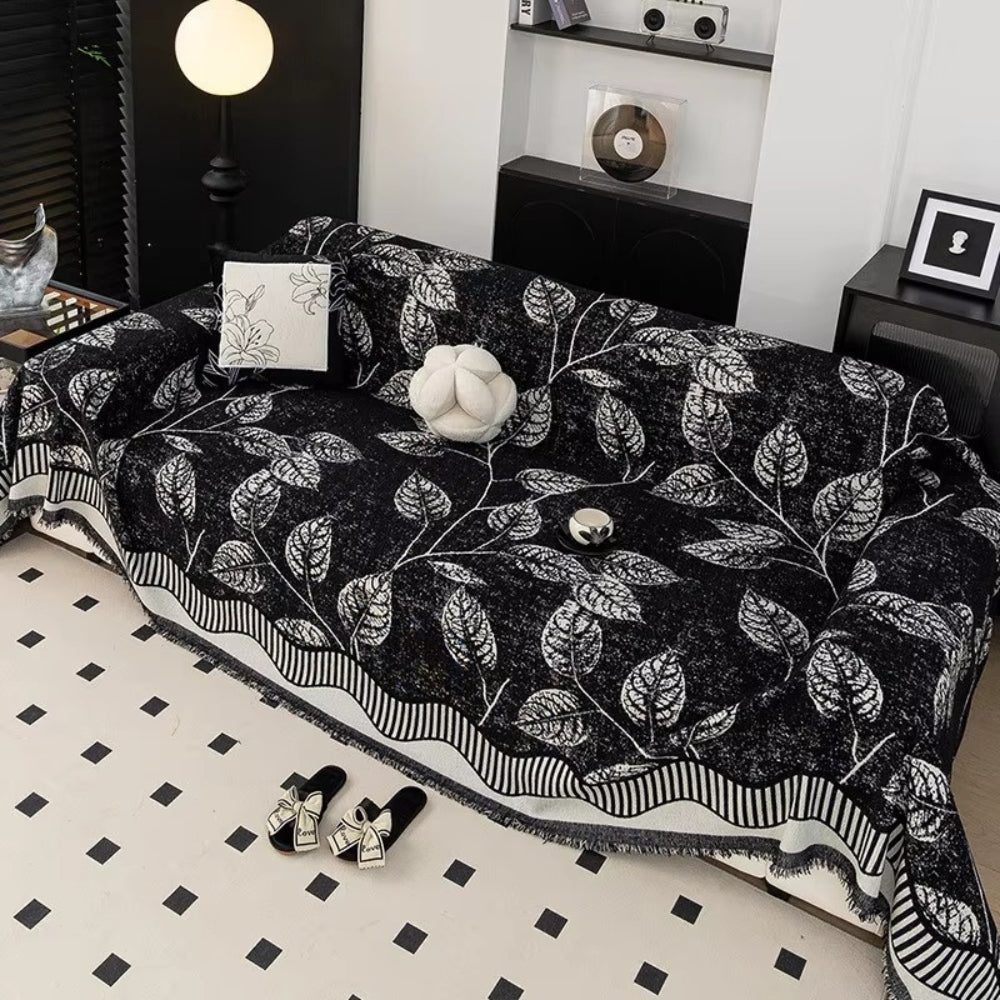 Chenille Leaf Sofa Cover - Machine Washable, Anti-Slip Design