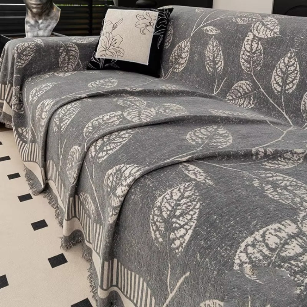 Chenille Leaf Sofa Cover - Soft, Durable, Machine Washable