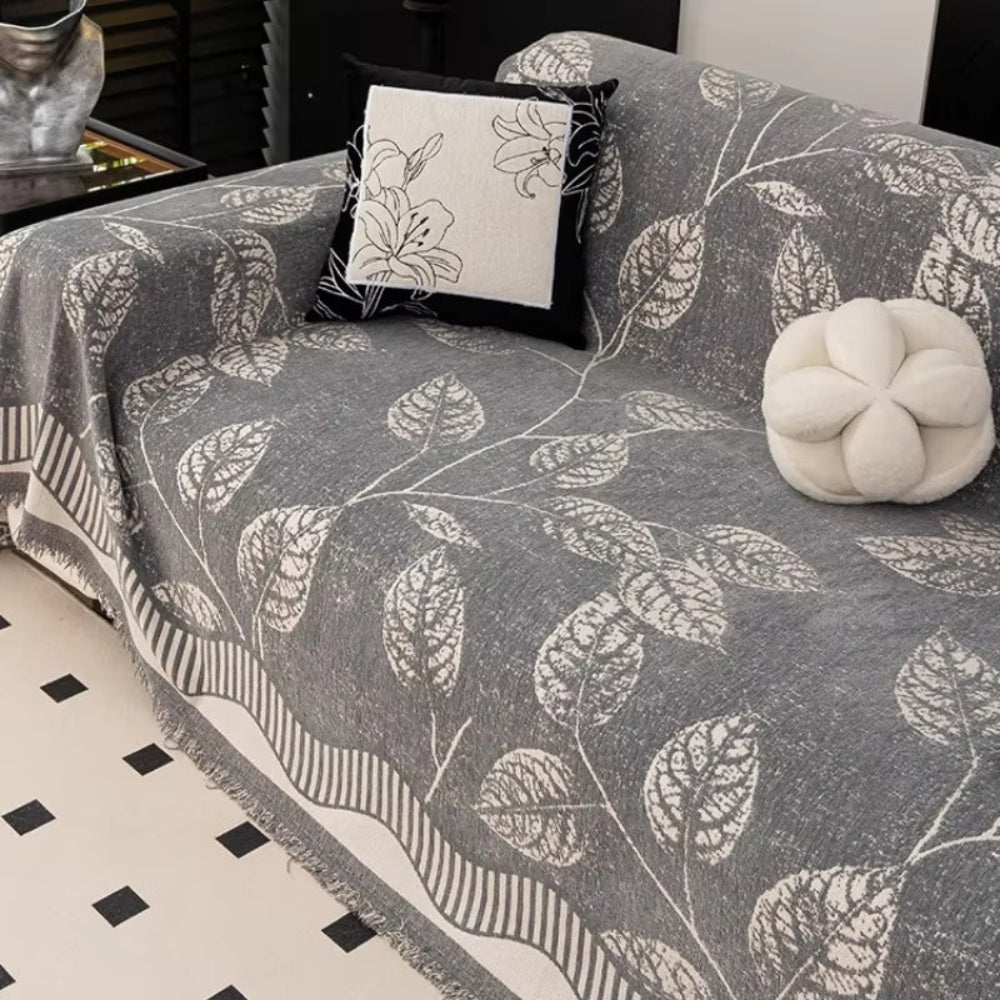Chenille Leaf Sofa Cover - Soft, Durable, Machine Washable