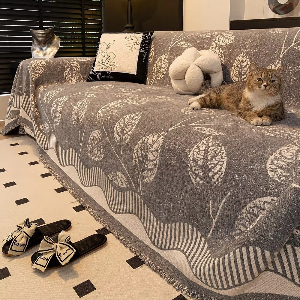Chenille Leaf Sofa Cover - Soft, Durable, Machine Washable
