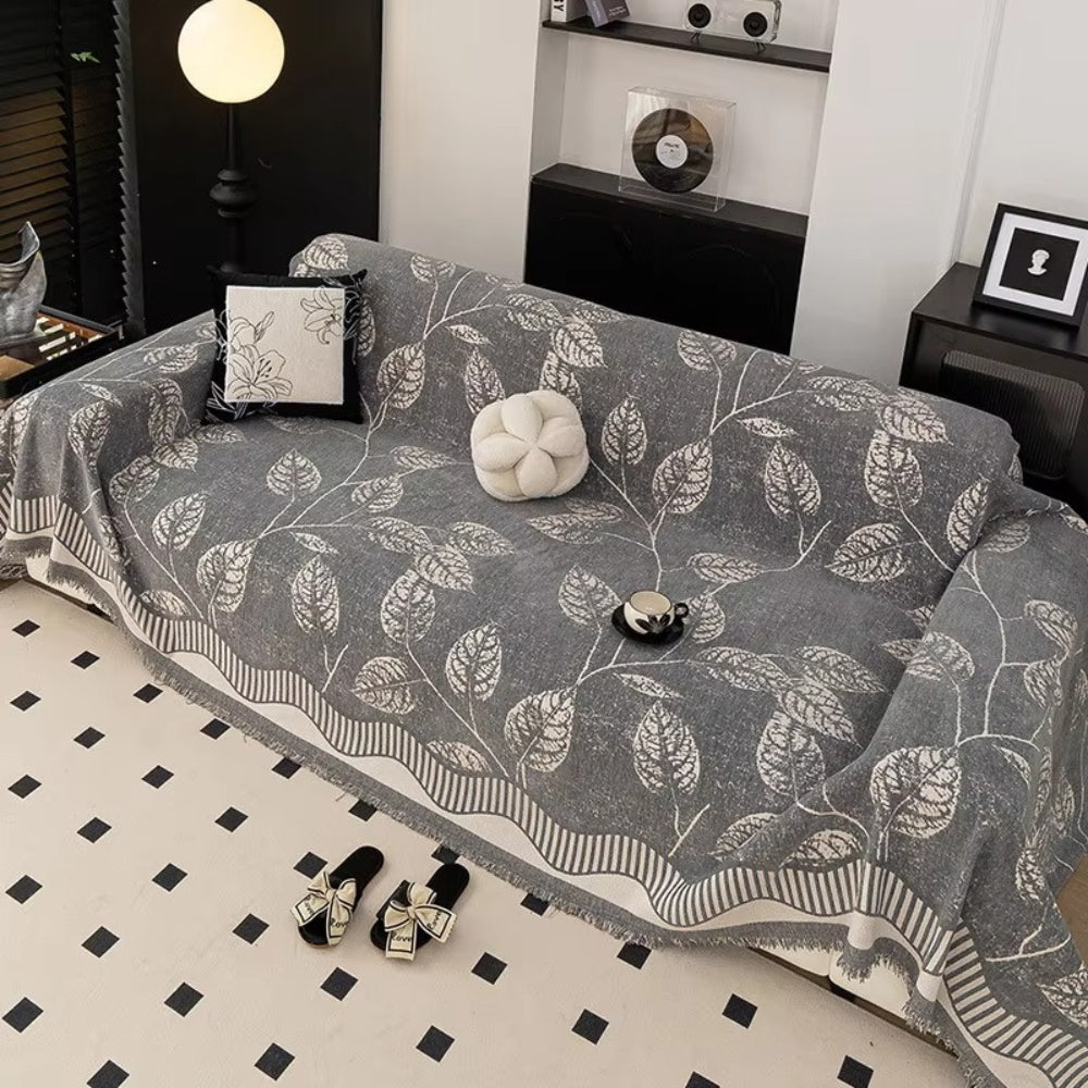 Chenille Leaf Sofa Cover - Soft, Durable, Machine Washable