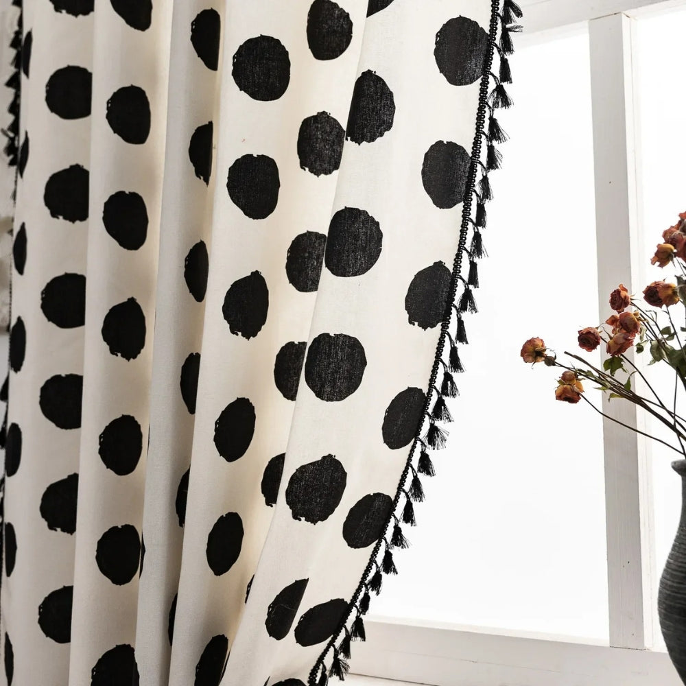 Polka Dot Tassel Linen Window Curtain