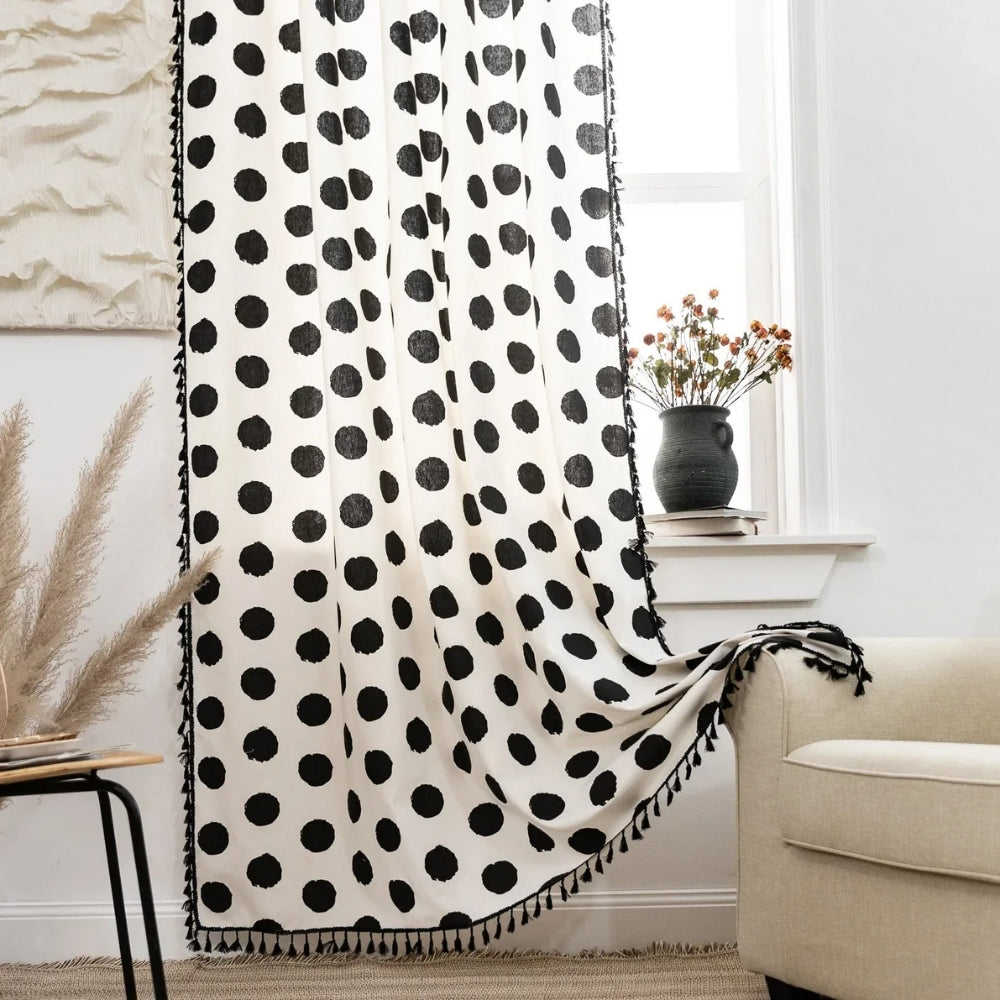 Polka Dot Tassel Linen Window Curtain
