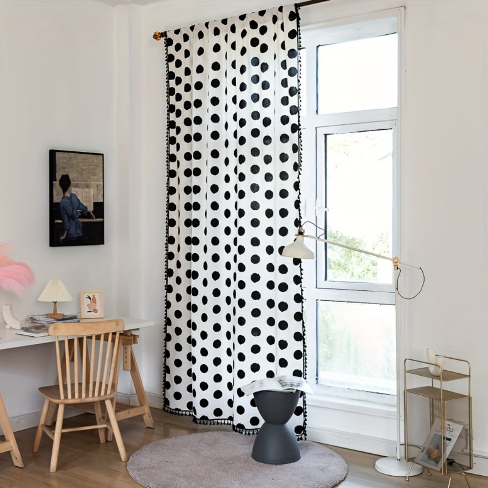 Polka Dot Tassel Linen Window Curtain