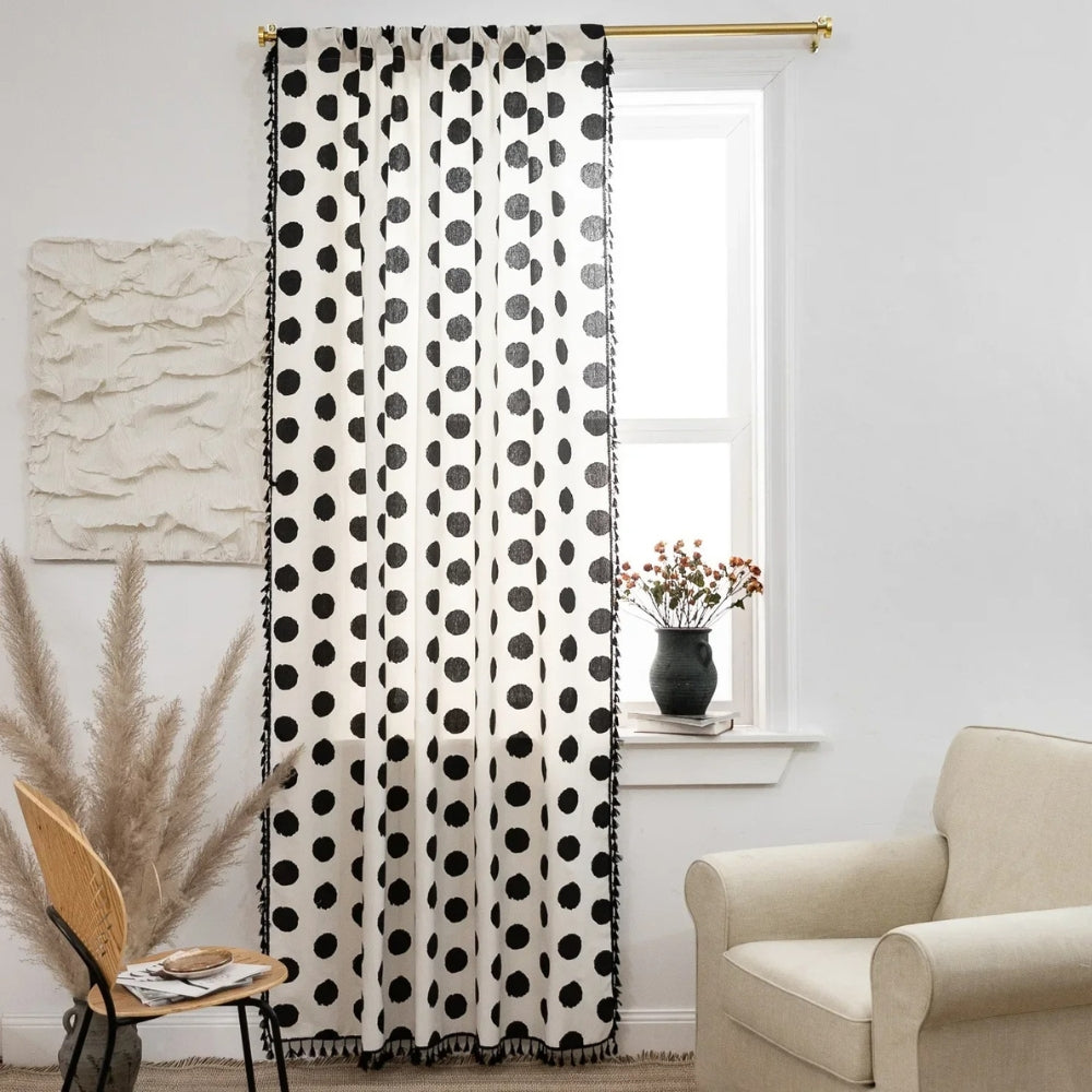 Polka Dot Tassel Linen Window Curtain