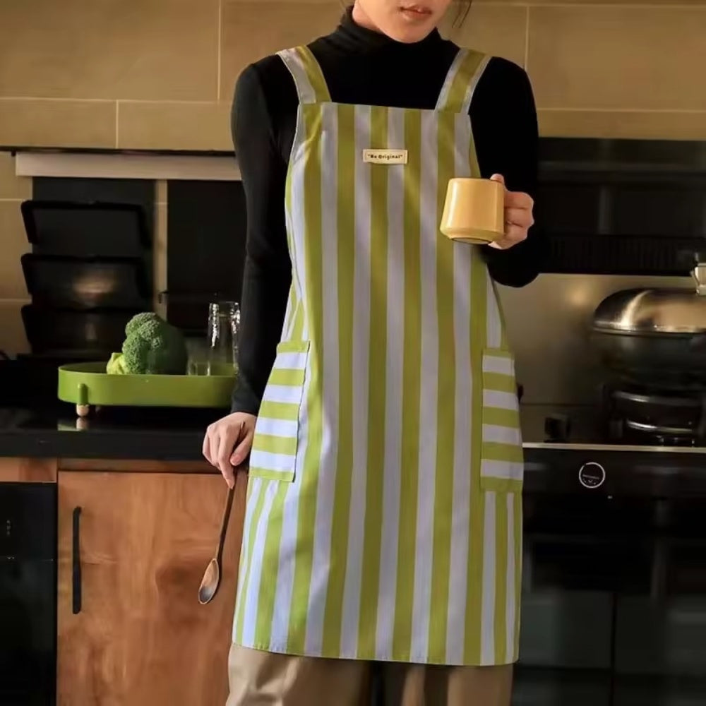 Striped Microfiber Kitchen Apron with Pockets