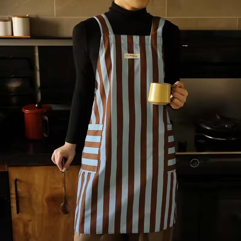 Striped Microfiber Kitchen Apron with Pockets