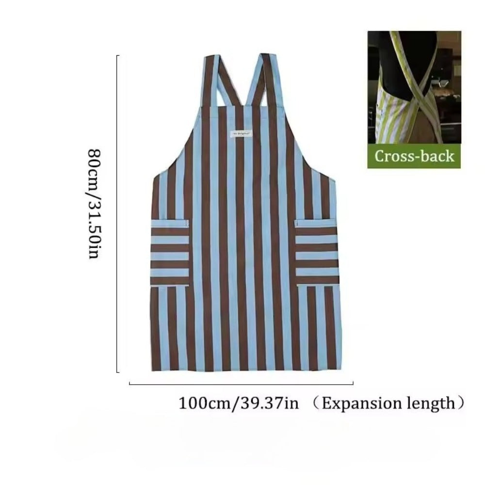 Striped Microfiber Kitchen Apron with Pockets
