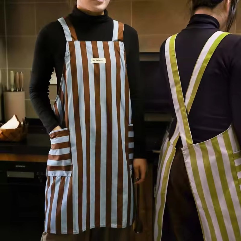 Striped Microfiber Kitchen Apron with Pockets