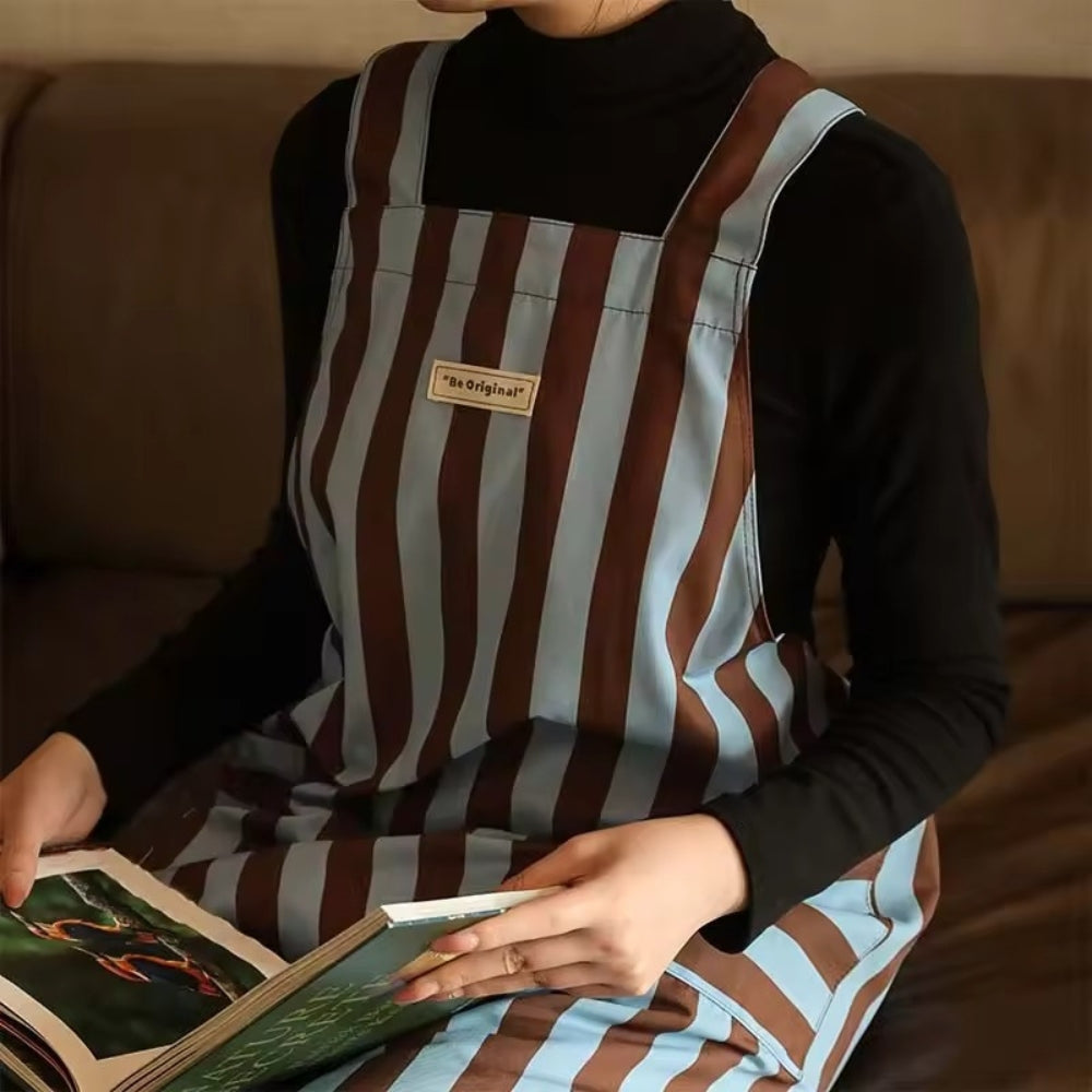 Striped Microfiber Kitchen Apron with Pockets
