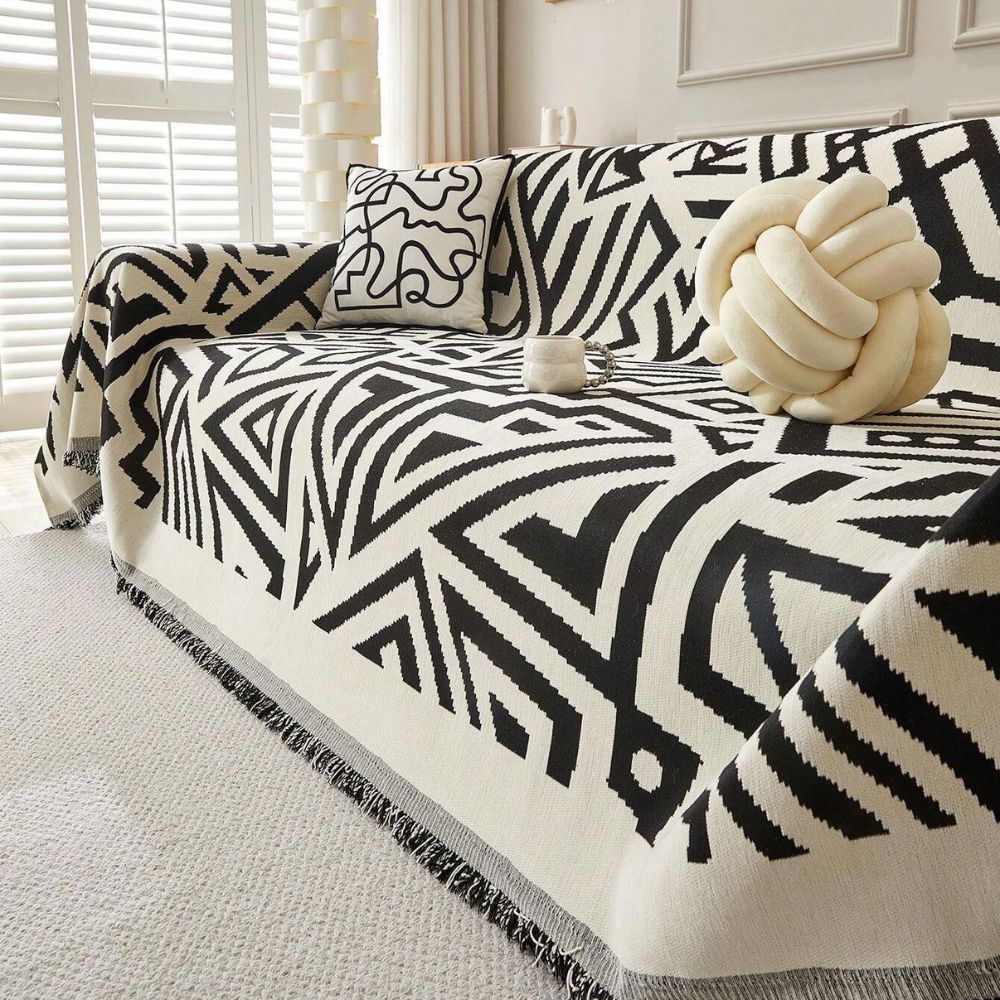 Reversible Triangle Pattern Chenille Sofa Cover
