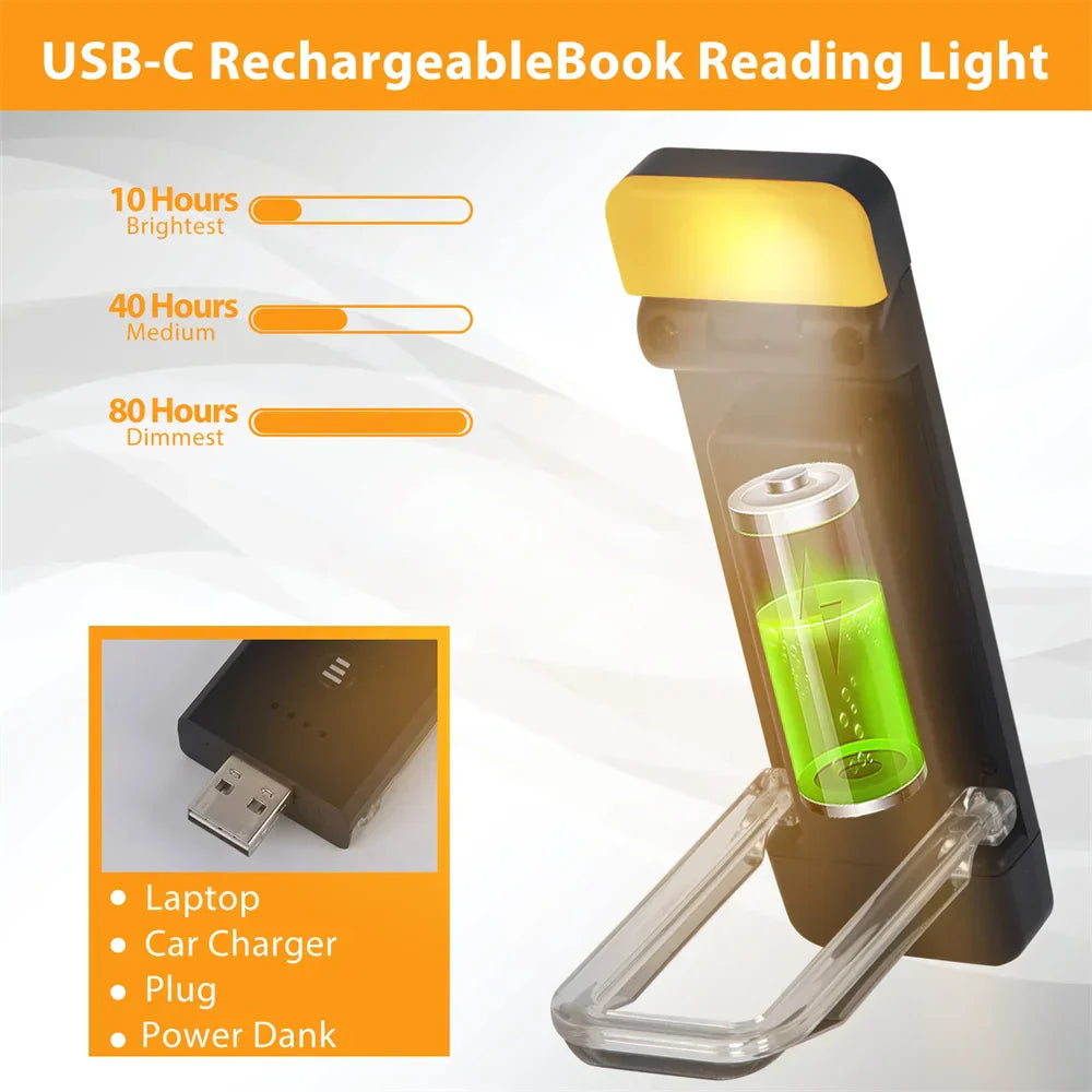 USB Rechargeable Clip-On Book Light with Timer and Adjustable Brightness