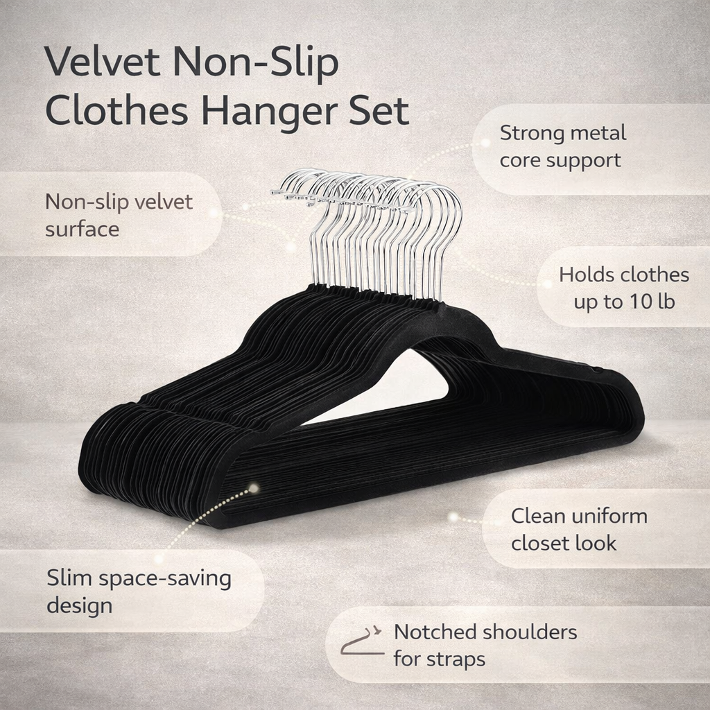 Velvet Non-Slip Slim Clothes Hangers - Space-Saving Organizer