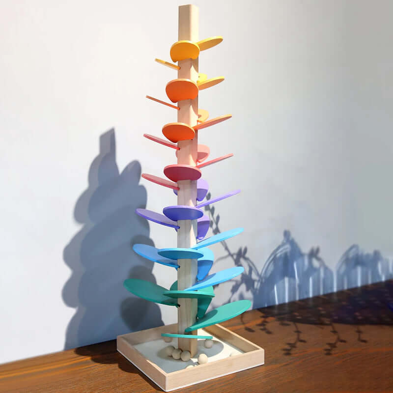 Rainbow Wooden Marble Run Toy with Sound for Kids