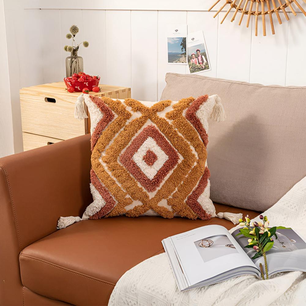 Tufted Cotton Cushion Cover - Moroccan Inspired Design