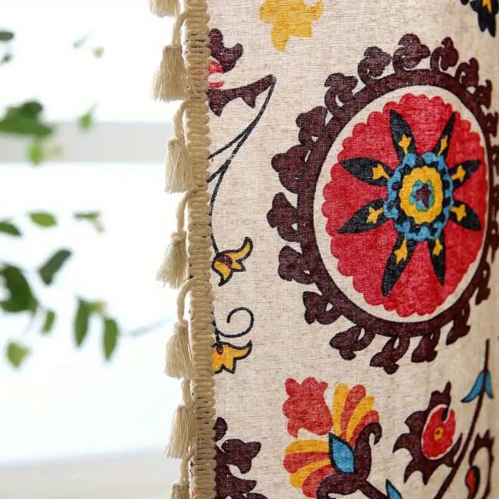 Multicolor Boho Floral Tassel Curtain