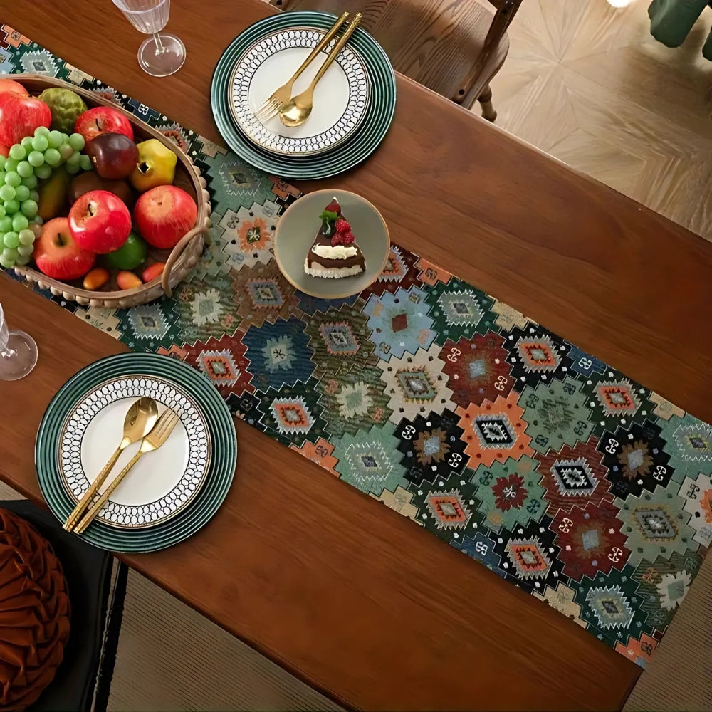 Colorful Geometric Boho Tassel Table Runner
