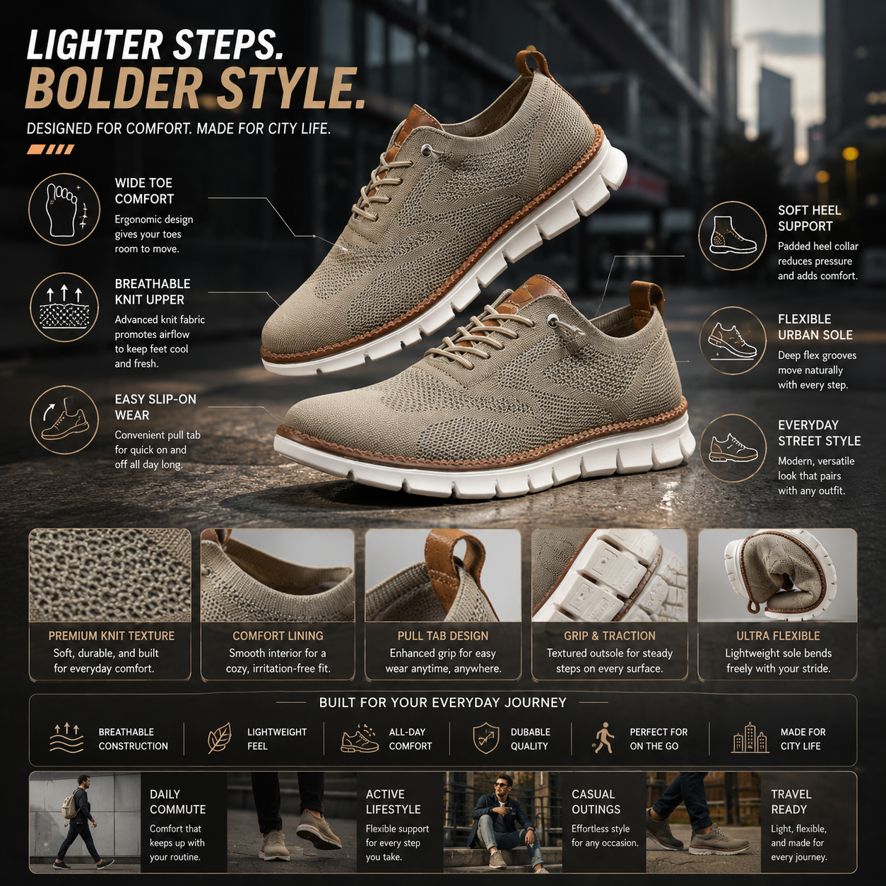 Comfortable Slip-On Urban Shoes with Wide Toe Box