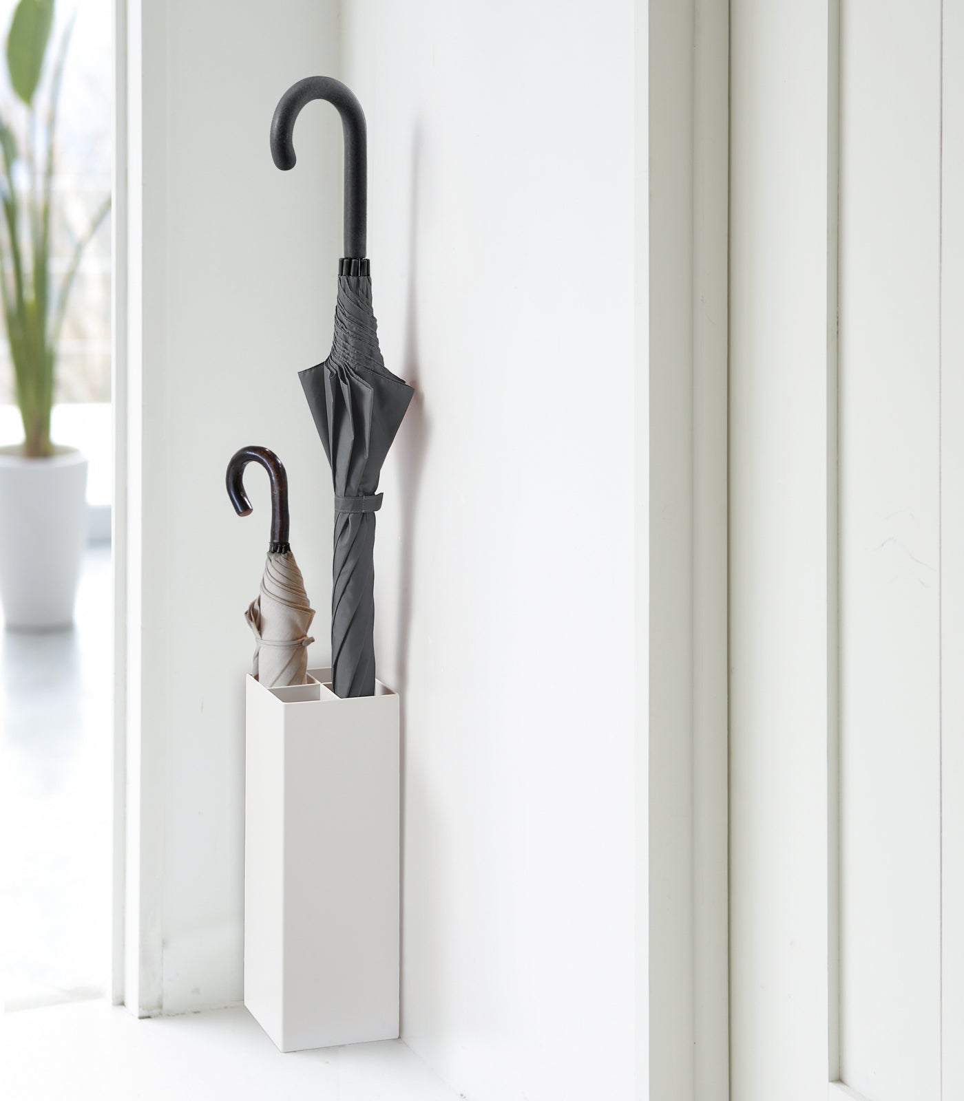 Compact Steel Umbrella Stand with Tiered Shelves