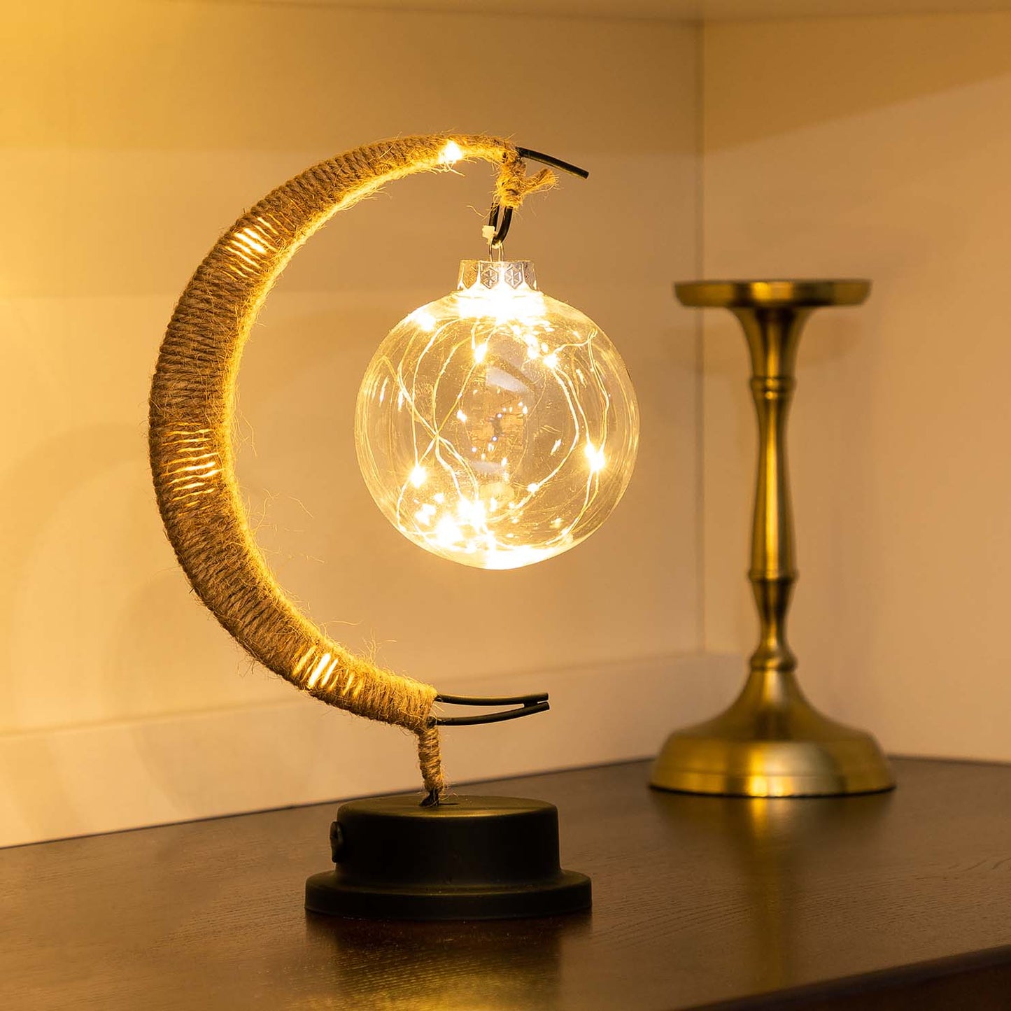 LED Moon Light Table Lamp - Glass Construction, Battery Operated
