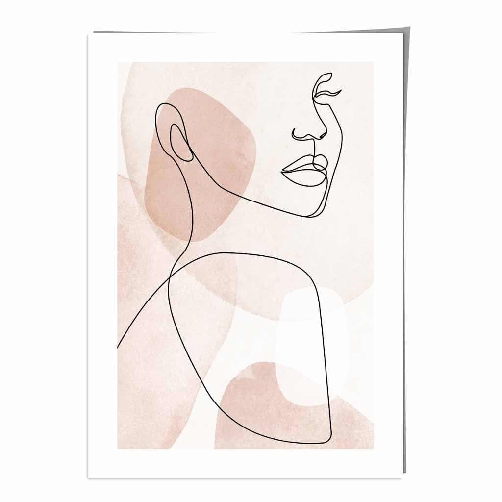 Coral Pink Abstract Line Art Female Face Poster