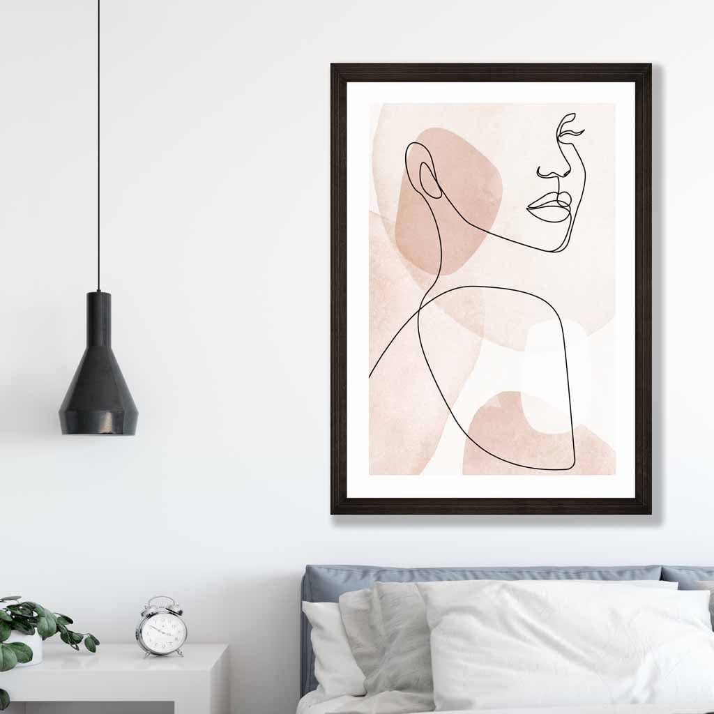 Coral Pink Abstract Line Art Female Face Poster