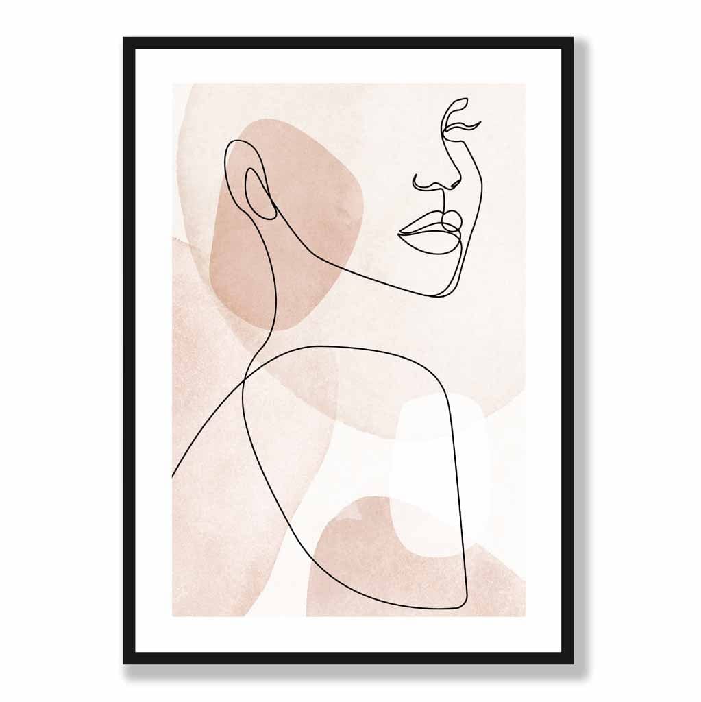 Coral Pink Abstract Line Art Female Face Poster