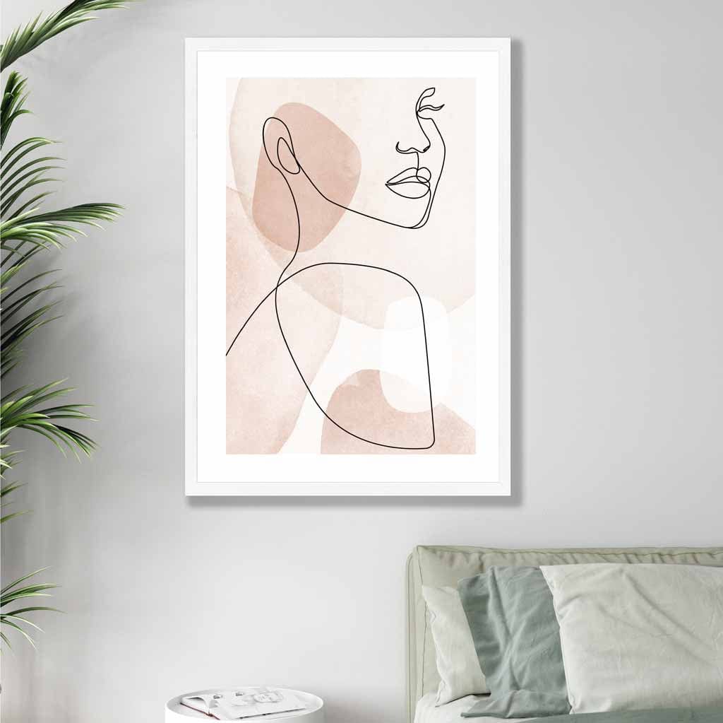 Coral Pink Abstract Line Art Female Face Poster