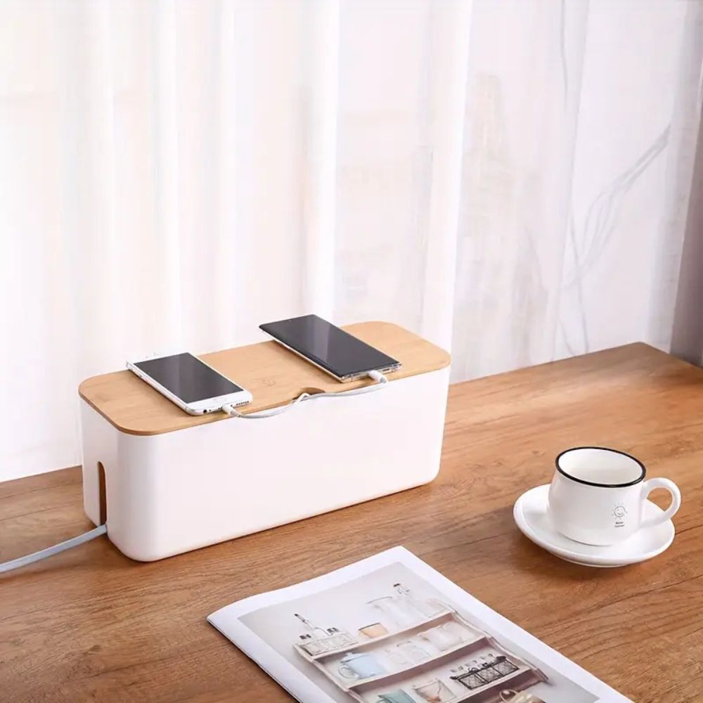 Bamboo Cable Organizer Box with Ventilated Base