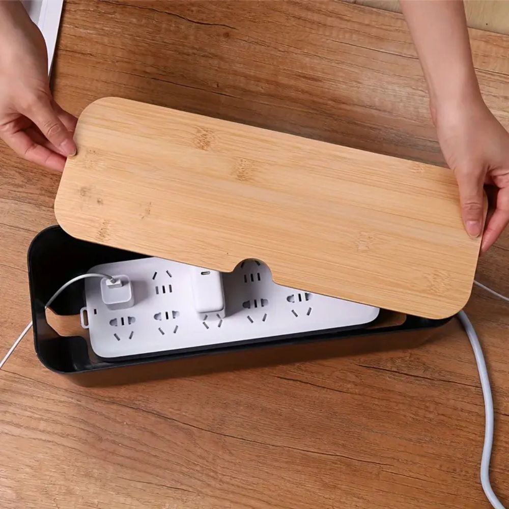 Bamboo Cable Organizer Box with Ventilated Base