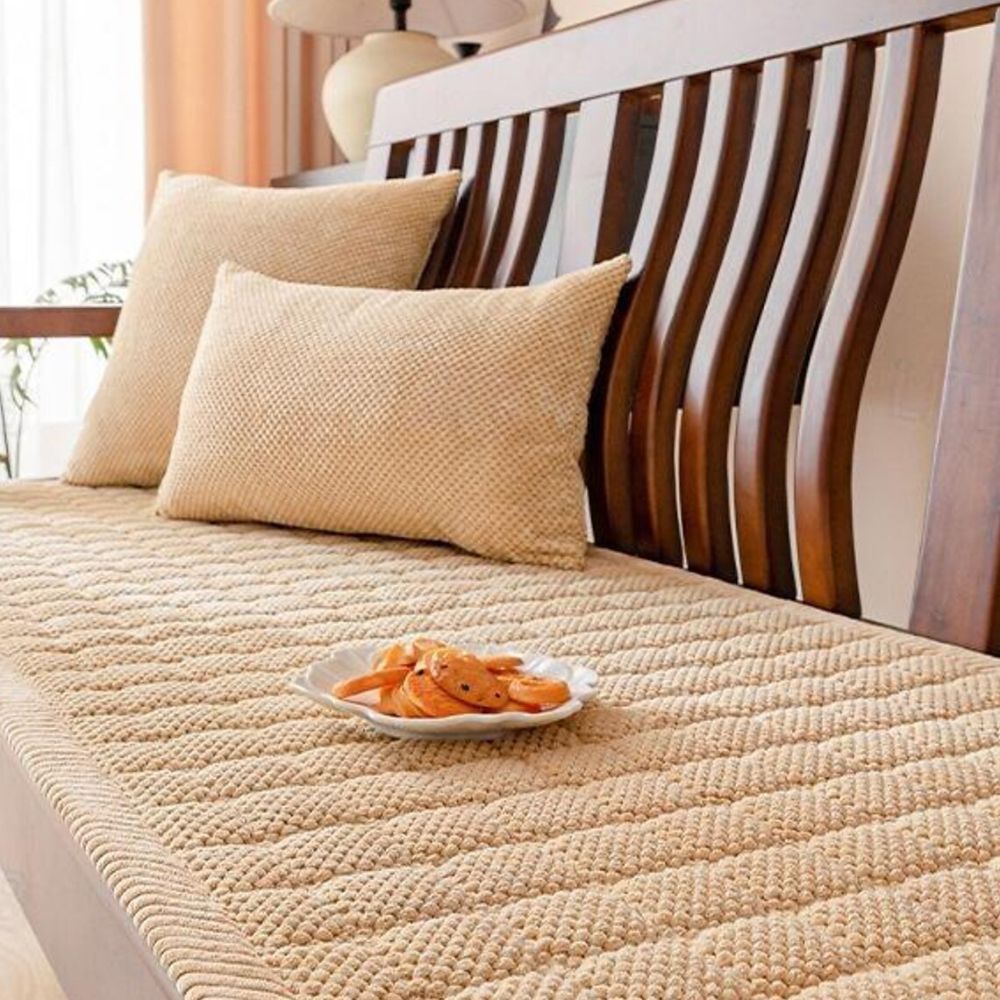Soft Ribbed Corduroy Sofa Seat Cover with Anti-Slip Base