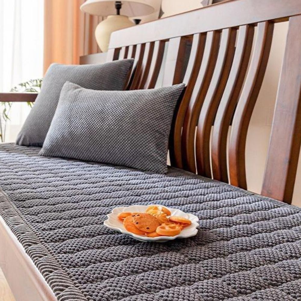 Soft Ribbed Corduroy Sofa Seat Cover with Anti-Slip Base