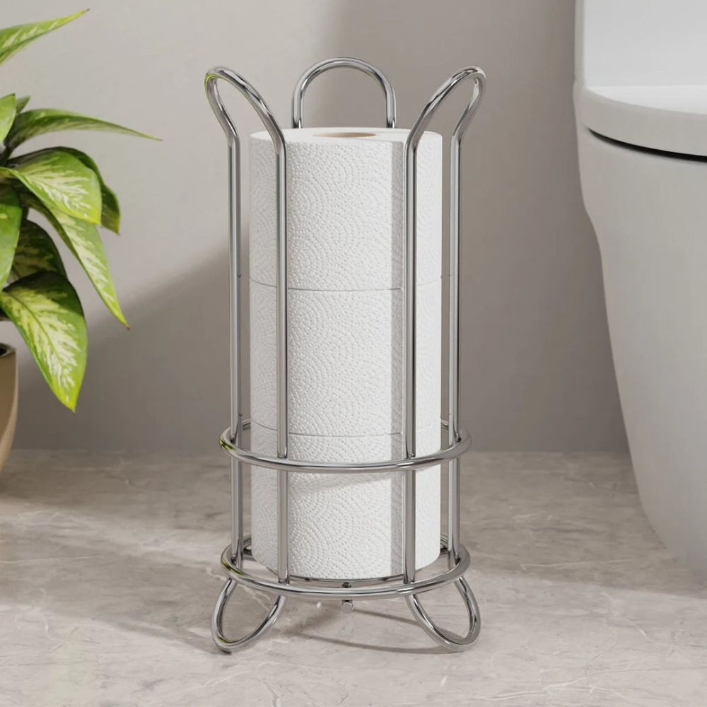 Freestanding Chrome Toilet Roll Stand for 3 Rolls
