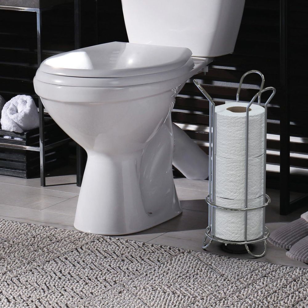 Freestanding Chrome Toilet Roll Stand for 3 Rolls