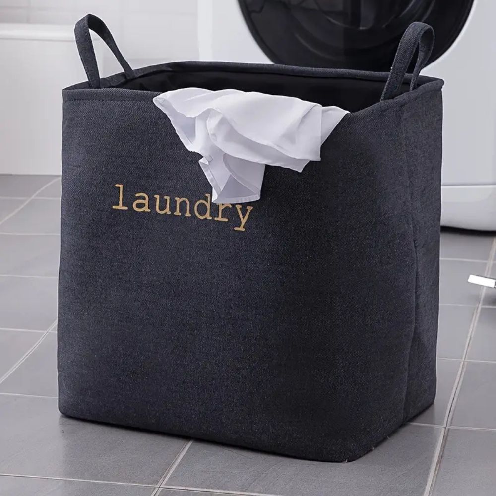 Foldable Microfiber Laundry Basket with Letter Print