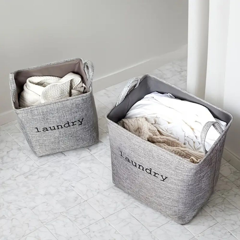 Foldable Microfiber Laundry Basket with Letter Print