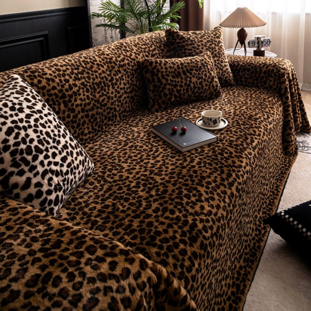 Plush Leopard Print Sofa Cover