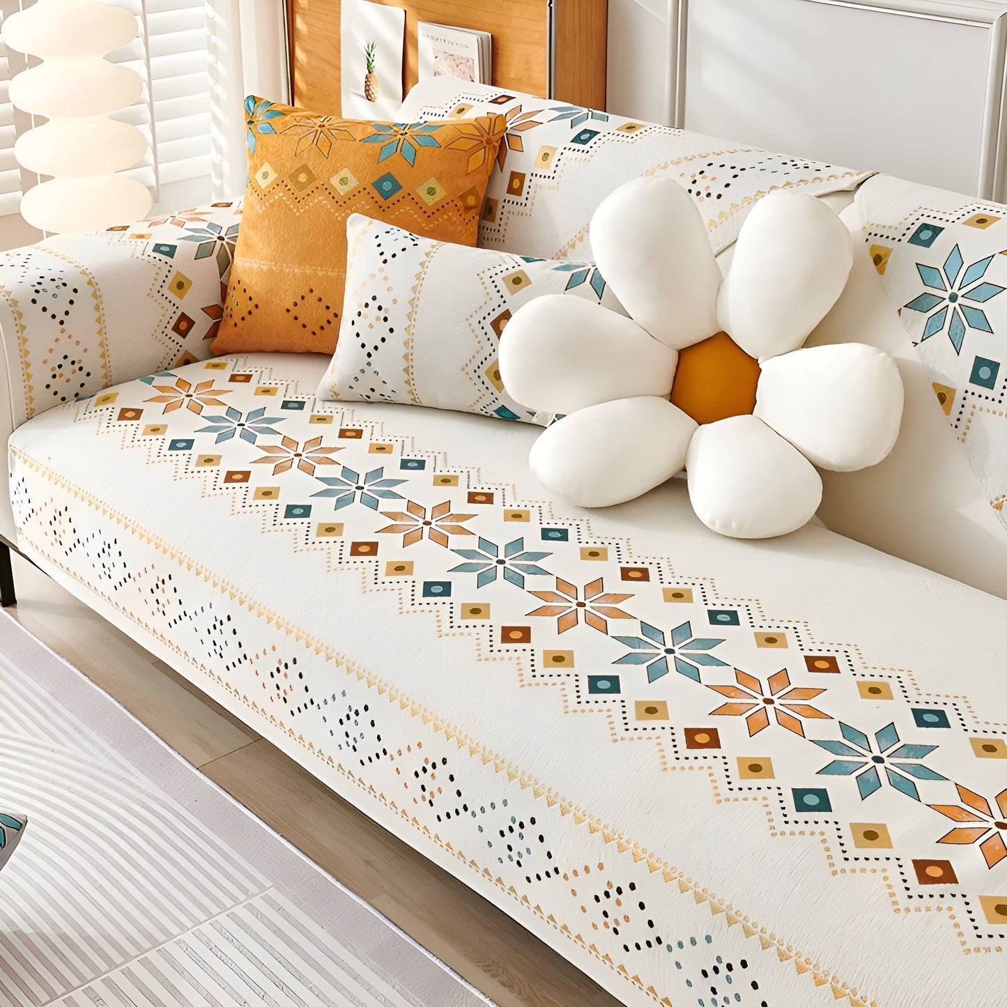 Boho Chenille Sofa Cover with Non-Slip Backing