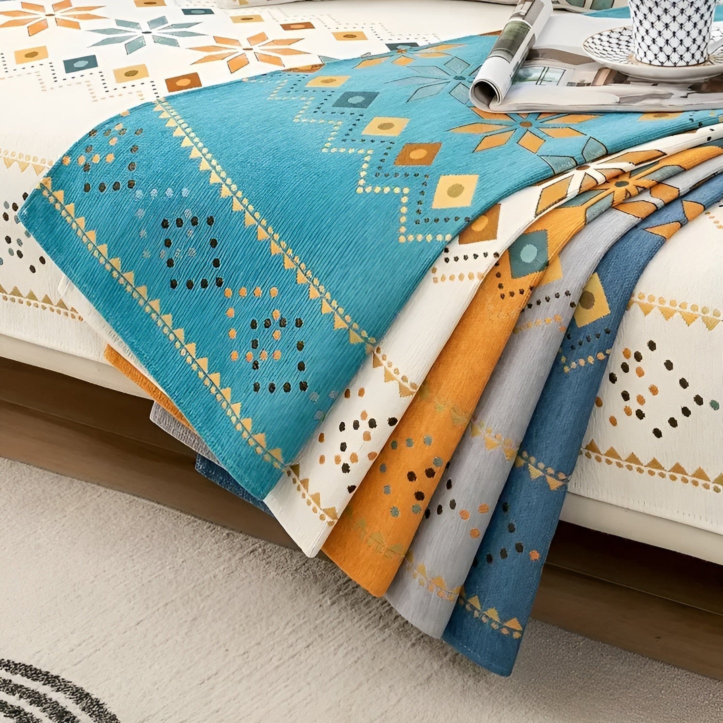 Boho Chenille Sofa Cover with Non-Slip Backing