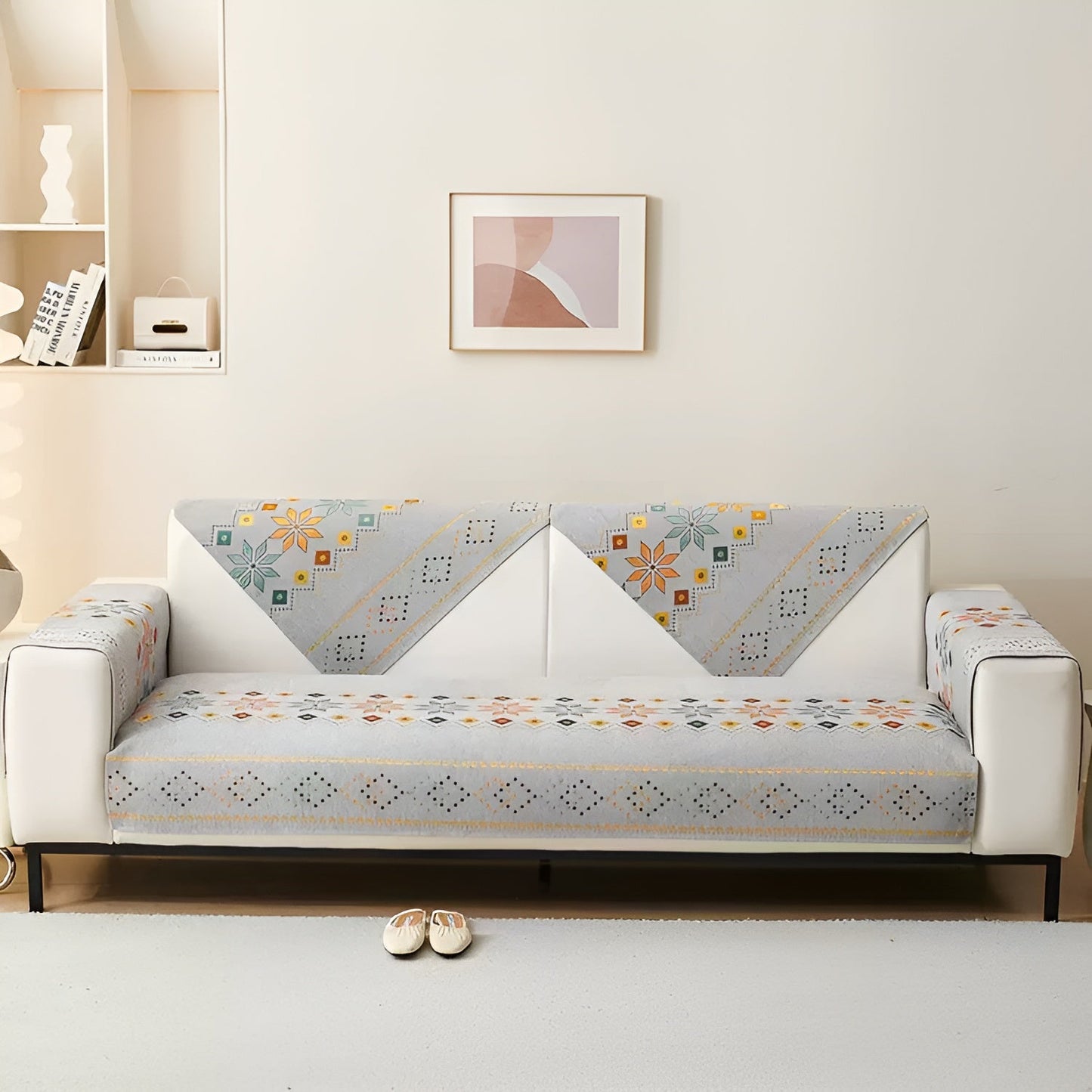 Boho Chenille Sofa Cover with Non-Slip Backing