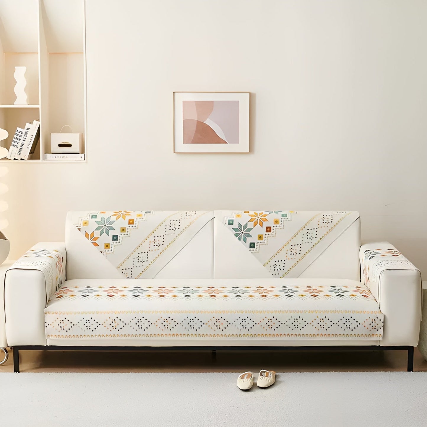 Boho Chenille Sofa Cover with Non-Slip Backing
