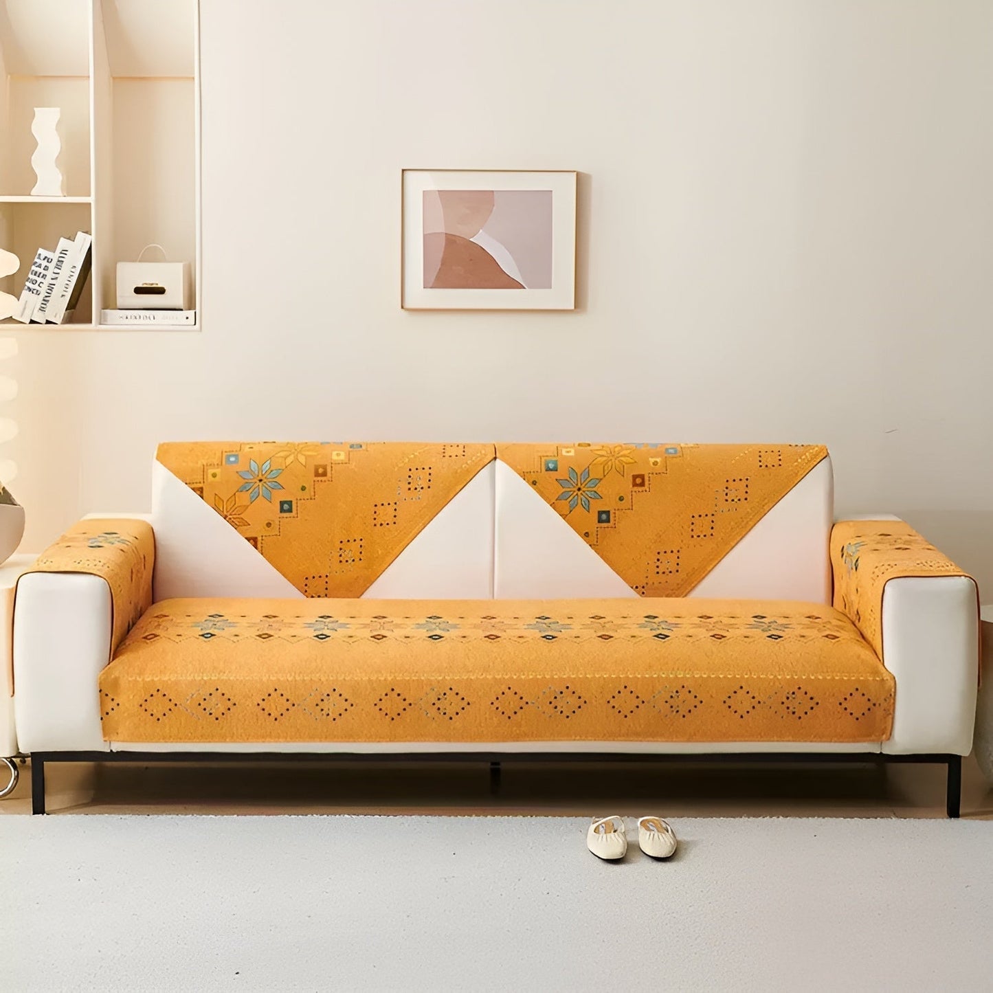Boho Chenille Sofa Cover with Non-Slip Backing