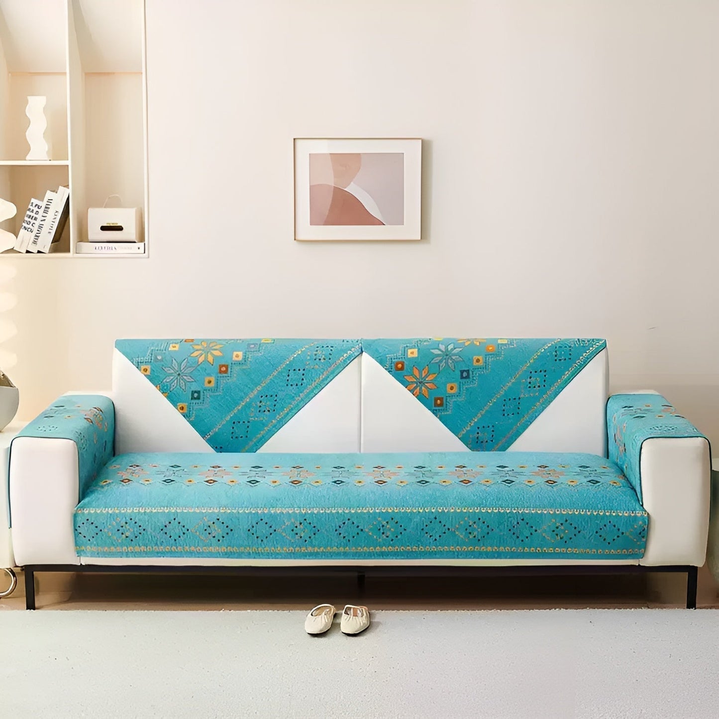 Boho Chenille Sofa Cover with Non-Slip Backing