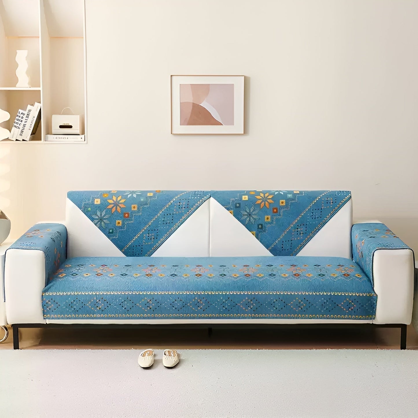 Boho Chenille Sofa Cover with Non-Slip Backing