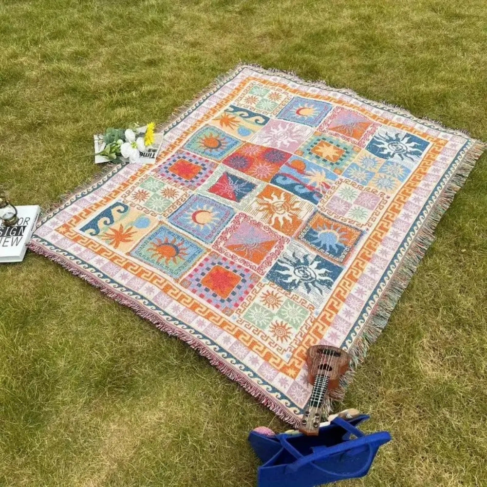 Cozy Microfiber Outdoor Picnic Blanket with Fringes