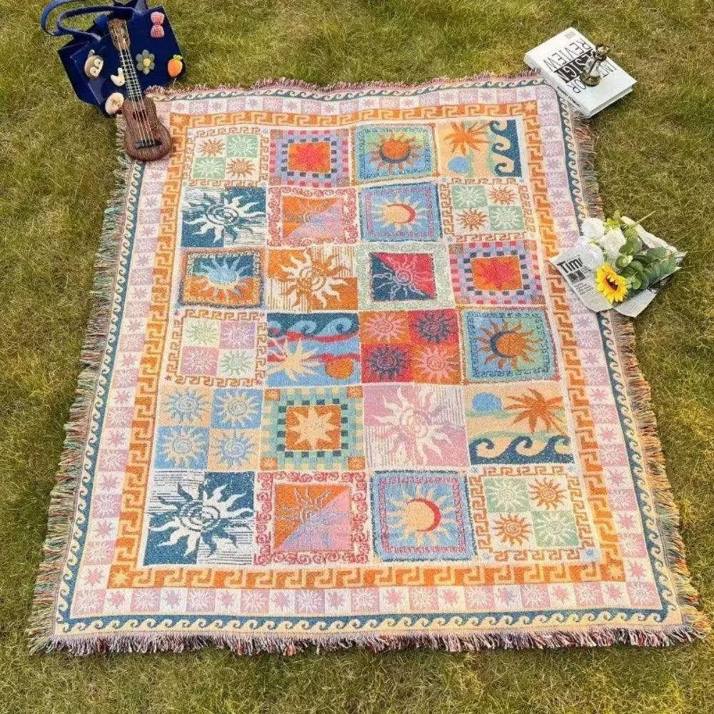 Cozy Microfiber Outdoor Picnic Blanket with Fringes