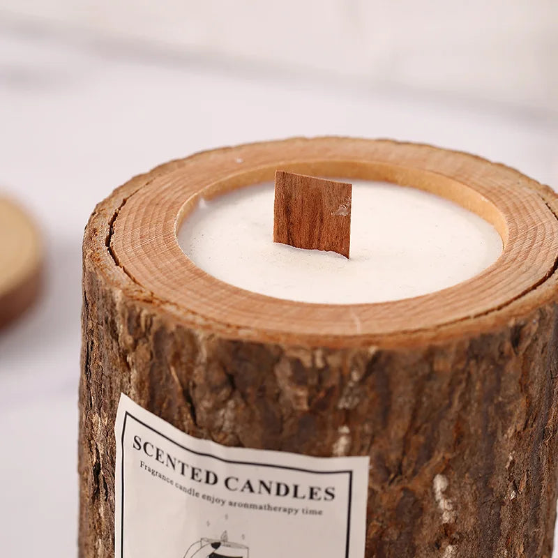 Artisanal Scented Candle in Wooden Vessel