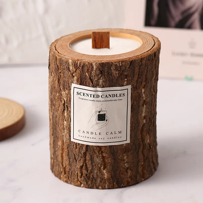 Artisanal Scented Candle in Wooden Vessel