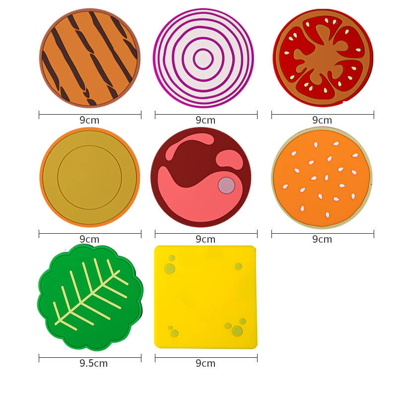 Burger-Shaped PVC Coaster Set - 8 Pieces