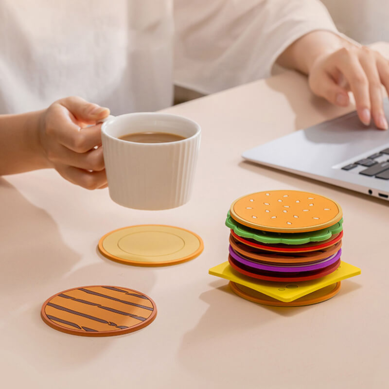 Burger-Shaped PVC Coaster Set - 8 Pieces